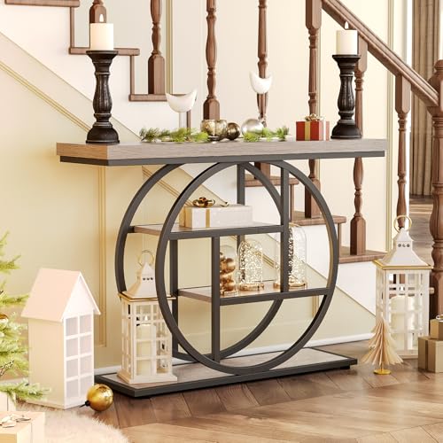 Little Tree Console Table, 4-Tier Entryway Table Behind Couch Table, 41.3-Inch Farmhouse Sofa Table for Living Room, Foyer Hallway Table for Entrance, Grey and Black LITTLE TREE