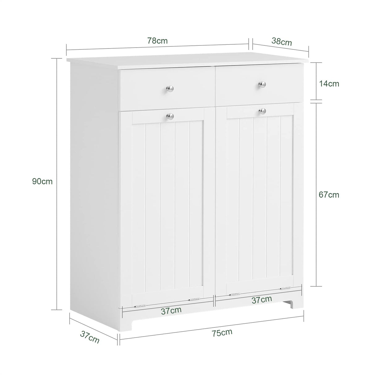Haotian Bathroom Laundry Cabinet with 2 Baskets and 2 Drawers, Tilt-Out Laundry Hamper, Bathroom Storage Cabinet with Drawer, White BZR33-W Haotian