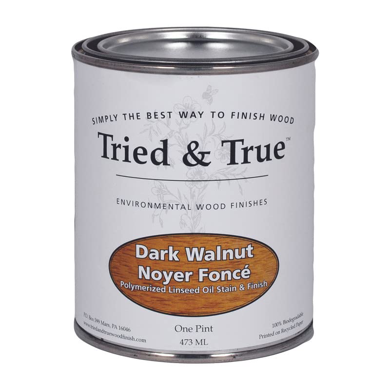 Tried & True Stain + Finish - Dark Walnut - Pint - Natural Stain & Oil Finish for Wood, Pigmented Danish Oil, Food Safe, Solvent Free, VOC Free, Dye Tried & True