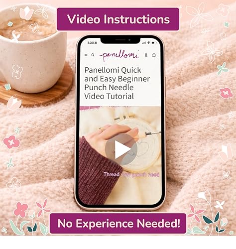 Panellomi Flower Punch Needle Kit for Beginners DIY Punchneedle Embroidery Starter Kit with Yarn, Fabric, Needle Punch Tool, Scissors, and Instructions for 6 Easy Craft Floral Design Coasters