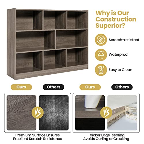 Tangkula Modern 8-Cube Bookcase in French Oak Grey - Versatile 3-Tier Open Storage Shelf Tangkula