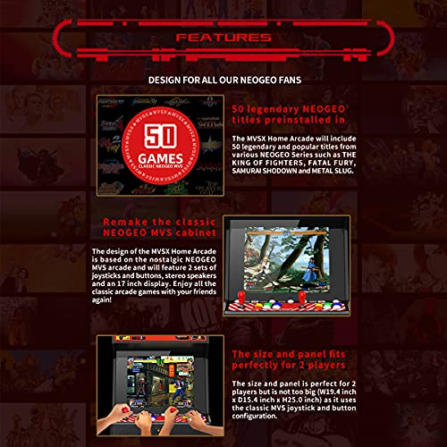 NEOGEO MVSX Arcade and Base with 50 Pre-Loaded SNK Retro Games, 17" Screen Home Entertainment Arcade UNICO