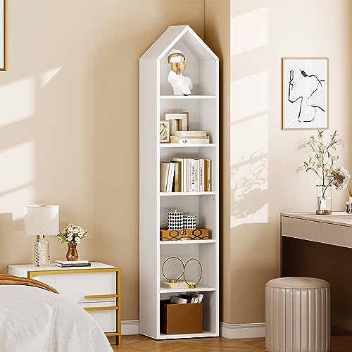 YITAHOME 73" Modern Narrow Bookshelf - 5-Tier Open Bookcase for Small Spaces in White YITAHOME