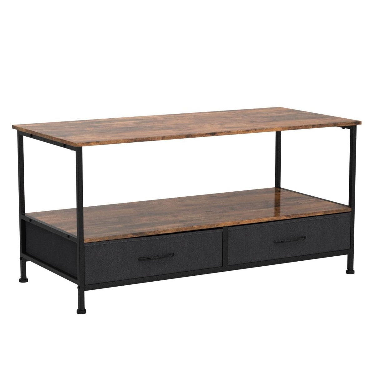 WLIVE Coffee Table with Storage, 2-Tier Rectangle Wood Coffee Table for Living Room, Modern Industrial Center Table with 2 Drawers and Open Shelf, Living Room Table for Home, Office, Rustic Brown WLIVE