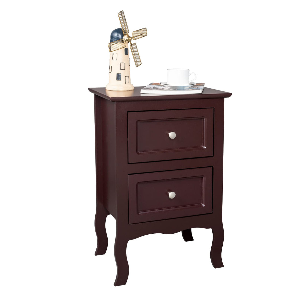 Bonnlo Brown Nightstand Set of 2, Nightstands with 2 Drawers, Bed Side Table/Night Stand, Small Nightstand for Bedroom, Small Spaces, College Dorm, Kids’ Room, Living Room, Wood, 16W x 12D x 24H Bonnlo