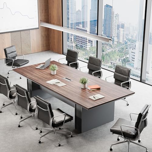 8FT Conference Table for 8–10 People, 1.65" Thick Top Boardroom Meeting Table with Cable Management Grommet, Modern Walnut Office Conference Room Table SNKBOAT