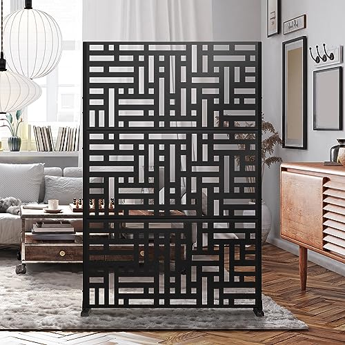 Elevens Metal Outdoor Privacy Screen, Freestanding Outdoor Divider Decorative Privacy Fence Screen, Fence Panels for Balcony Patio,72‘’H×47‘’W (Black-Retangle) Elevens