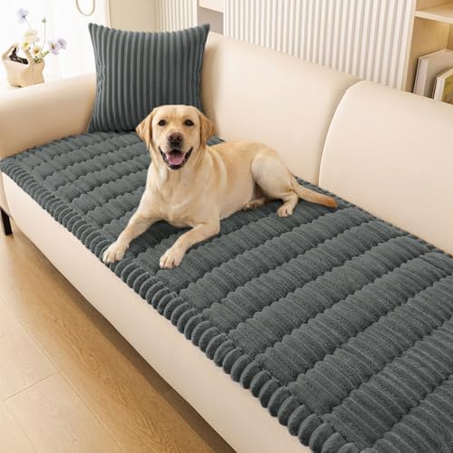 Smiry Couch Cover for Dogs Washable, Non Slip Fuzzy Pet Couch Covers for 3 Cushion Sofa Pet Friendly, Thick Soft Sofa Slipcovers Cushion Protector (Dark Grey, 27.6" x 59") Smiry