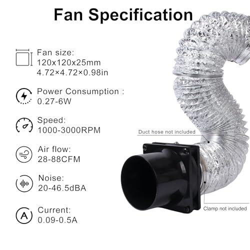 4.72" 12V Exhaust Duct Fan Kits with 4" Dual Duct Flanges Adapters Variable Speed Controller Small Inline Smoke Extractor Fan for DIY 3D Printer Enclosure Laser Engraver Soldering Small Grow Tents AMCHIXIN