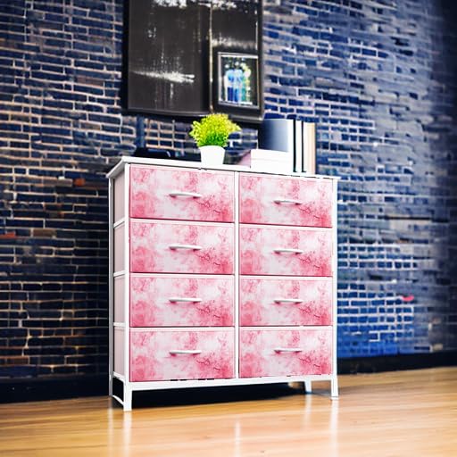 Sorbus Dresser with 8 Drawers - Furniture Storage Chest Tower Unit for Bedroom, Hallway, Closet, Office Organization - Steel Frame, Wood Top, Easy Pull Fabric Bins (8-Drawer, Pink) Sorbus
