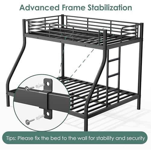 Cyranture Twin XL Over Queen Bunk Bed Size, Heavy Duty Bunk Beds with Bottom Space & Guardrail Metal Bunk Bed Frame for Adults Dorm Bedroom Guest Room, No Box Spring Needed(Upgrate Black) Cyranture
