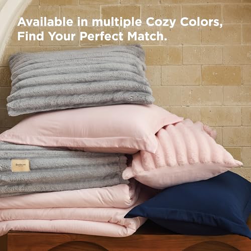 Bedsure Gentlesoft™ 2-in-1 Queen Comforter Set and Detachable Fluffy Blanket, Grey Bedding Set for All Season Use, SnapTech Design for Space Saving (Includes 2 Pillow Shams, 2 Pillowcases) Bedsure