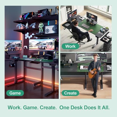 JWX L Shaped Standing Desk 63"x43", Dual Motor Height Adjustable Desk with Reversible Corner Setup, Curved Desktop, Upper Shelf, Cable Tray, Cup Holder, Headphone Hook, Matte Black JWX