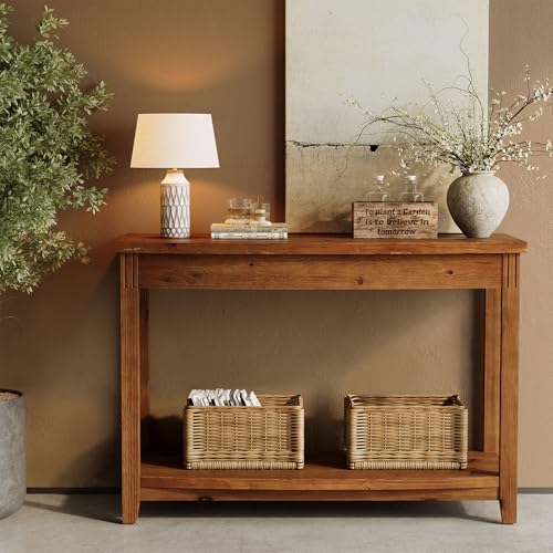 TRIBEWOOD Solid Wood Console Table, 41.3" Farmhouse Entryway Table with Storage Shelf for Living Room, Behind Couch, Hallway & Foyer (Vintage) TRIBEWOOD