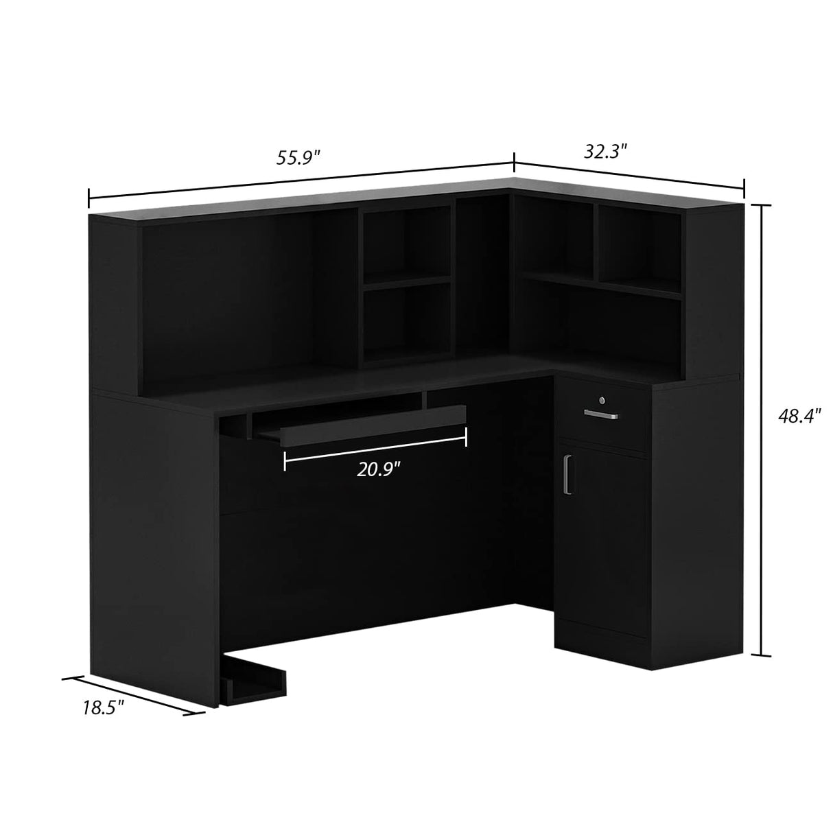 AGOTENI Reception Desk Reception Stations with Open Shelf & Drawers, L Shape Reception Table Wooden Computer Desk for Office Reception Room, Black AGOTENI