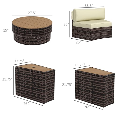 Outsunny 8 Piece Patio Furniture Set with 4 Rattan Sofa Chairs & 4 Tables, Outdoor Conversation Set with Storage & Umbrella Hole for Backyard, Lawn and Pool, Mixed Brown Outsunny