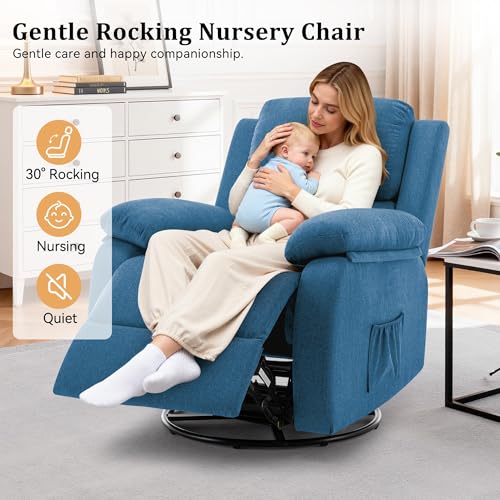 Korser Recliner Chair, 360 Swivel Rocker Chair for Adults, Small Rocking Recliner for Small Spaces, Upholstered Fabric Glider Recliner Nursery