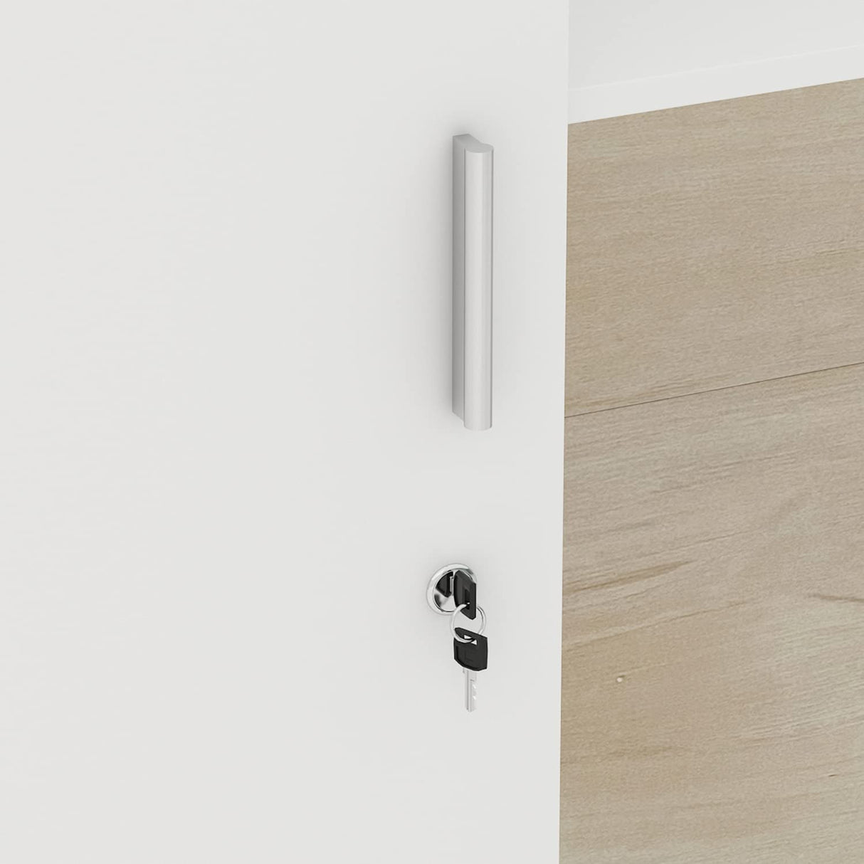 Homsee Modern Reception Desk Counter with 2 Lockable Doors & 6 Storage Compartments, Office Wooden Computer Desk with 2 Cabinets & Adjustable Shelves, White and Brown (70.9”L x 23.6”W x 43.3”H) Homsee