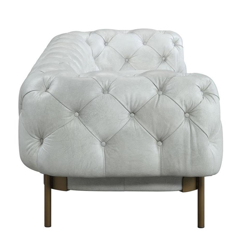 Acme Ragle Sofa in Vintage White Top Grain Leather Acme
