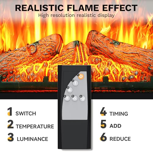 DWVO 23 Inches Electric Fireplace Insert, Recessed Fireplace Heater with Remote Control, Adjustable Temperature, 6H Timer, Adjustable Flame Brightness, 120V 1400W, Firewood DWVO