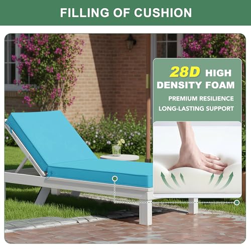 Summsun Chaise Lounge Cushions Outdoor Set of 2 - Waterproof and Fade Resistant Sun Lounger Replacement Cushions - Patio Lounger Pads with Removable Cover for Pool, Deck, Lawn, 72 x 21 x 3 Inch, Teal