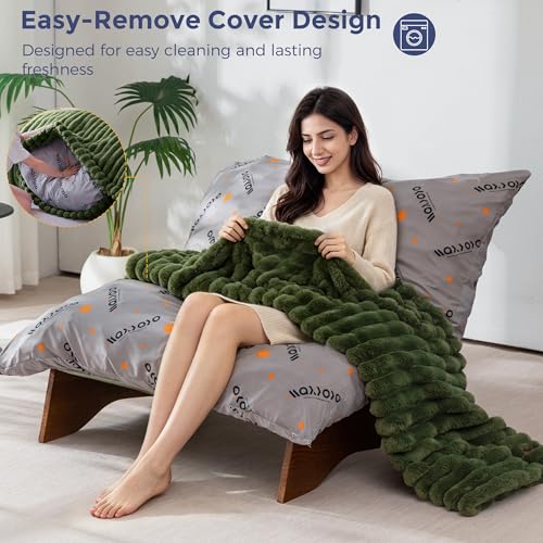 MAXYOYO Adjustable Living Room Chair, Convertible Bean Bag Chair & Recliner with Frame, Removable Cushion Floor Sofa Striped Fabric, Soft Upholstered Lounge for Bedroom, Dorm, Green