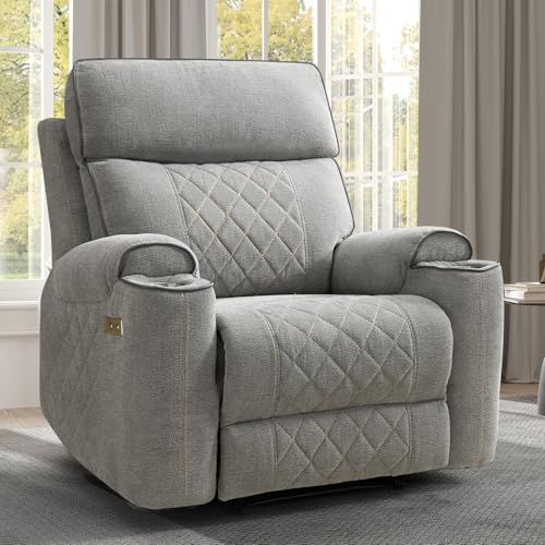 EBELLO Power Recliner Chair, Electric Fabric Reclining Sofa with Cup Holders, USB Type-C Charging Ports, for Small Living Room, Bedroom and Meeting Room, Grey