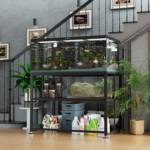 PrimeZone 40 Gallon Fish Tank Stand - All Metal Heavy Duty Aquarium Stand for Accessories Storage, 2 Tier 36.6" L x 18.5" W x 30.5" H Reptile Turtle Terrarium Stand, 880LBS Capacity, Black PrimeZone