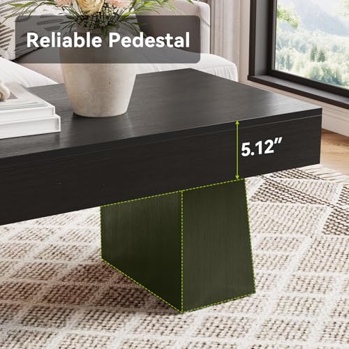 LITTLE TREE Farmhouse Coffee Table, 47 Inches Wooden Rectangular Accent Center Tables with Thick Base, Modern Low Cocktail Tea Furniture for Living Room (Black) LITTLE TREE