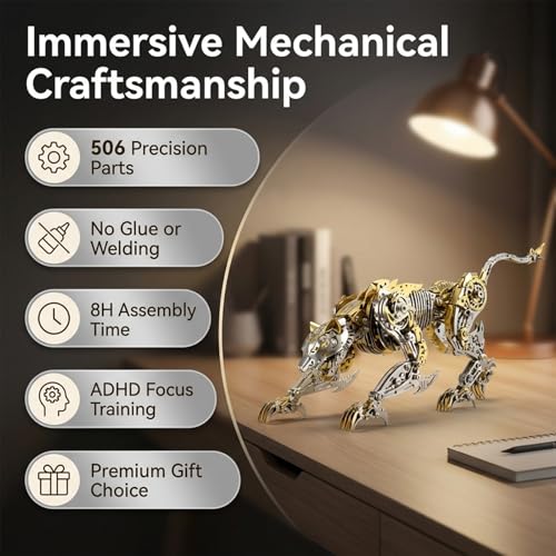 3D Metal Puzzle for Adults,Mechanical Cheetah Puzzle Building Set,3D Metal Model Kit, Brain Teaser Puzzles DIY Assembling for Stress Relief - A Collectible Gift for a man (Cheetah)