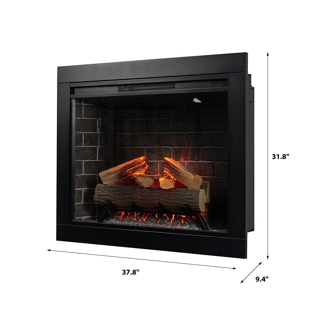 Modern Ember Uptown 33" Smart Electric Fireplace Insert with 3" Trim Kit, Compatible with Alexa and Google Assistant - Includes Remote, 1,000 Sq Ft Electric Heater with Realistic Ember Bed & Log Set Modern Ember