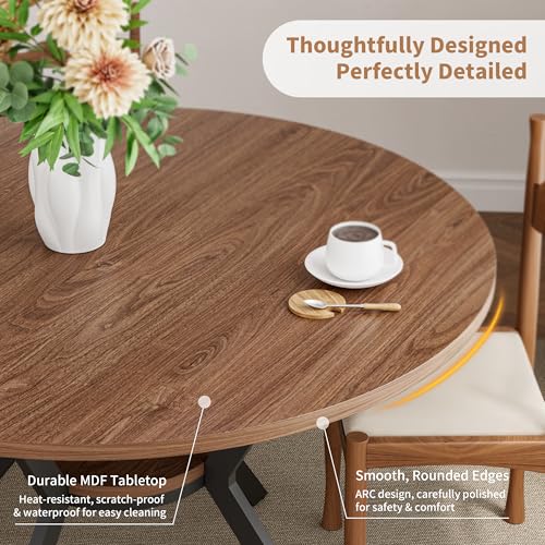 42" Round Dining Table for 4, Farmhouse Kitchen Table with Storage, Space Saving Circle Dinner Table, Rustic Wood Kitchen & Dining Room Tables with Metal Legs for Kitchen, Living Room, Dining Room MECHYIN