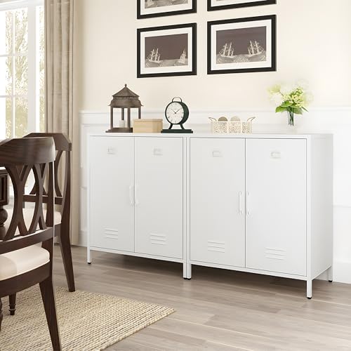 Epochsteele Metal Locker Storage Cabinet with Adjustable Shelf and Doors Bathroom Storage Cabinet Kids Locker for Utility Entryway Laundry Rooms (White) Epochsteele