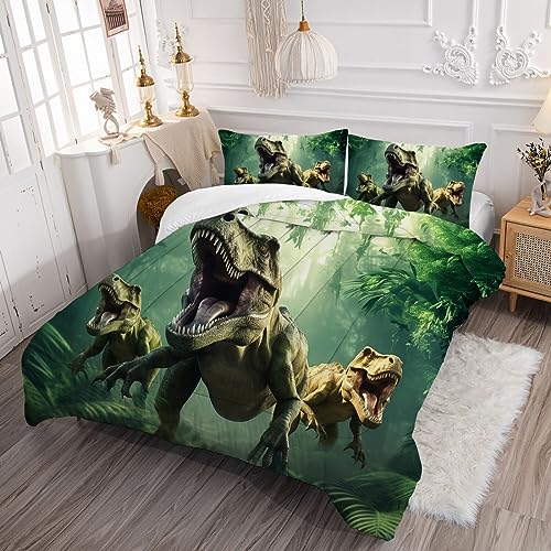 VTKON Kids Dinosaur Comforter Set Full Size for Boys Green Dino Quilt Set Soft Microfiber Dino Bed Set for All Season Use Dinosaur Bedding Set with 1 Comforter + 2 Pillowcases VTKON