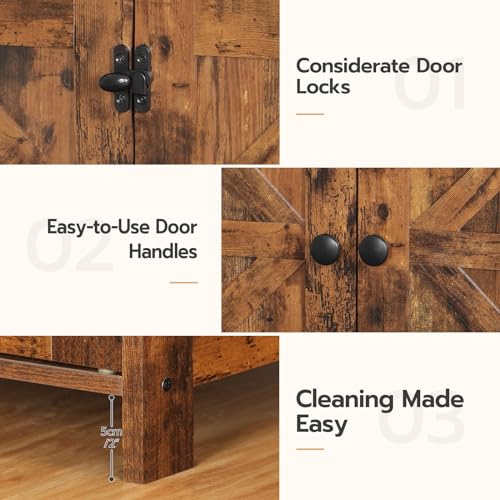 HOOBRO 47.2" Litter Box Enclosure for 2 Cats, Hidden Litter Box Furniture with Double Rooms, Wooden Cat Litter Box Enclosure, Dual Litter Box Design, Large Cat House for 2 Cats, Rustic Brown BF32MW01 HOOBRO