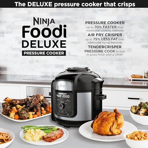 Ninja FD401 LP3 Foodi 12-in-1 Deluxe XL 8 qt. Pressure Cooker & Air Fryer that Steams, Slow Cooks, Sears, Sautés, Dehydrates & More, with 5 qt. Crisper Basket, Reversible Rack & Recipe Book, Silver Ninja
