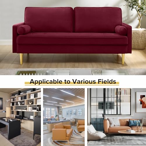 RXRRXY 67" Modern Velvet Loveseat Sofa Couch, Mid-Century Tufted Upholstered Small Love Seat Couch with 2 Pillows & 4 Golden Legs, 2-Seats Couches for Compact Space, Living Room, Apartment (Burgundy) RXRRXY