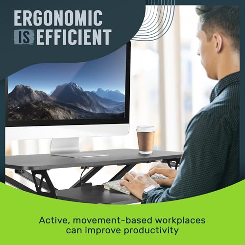 TechOrbits Standing Desk Converter - 32 Inch Adjustable Sit to Stand Up Workstation, Particle Board, Dual Monitor Desktop Riser with Keyboard Tray, for Home Office Laptop, Black 32" TechOrbits