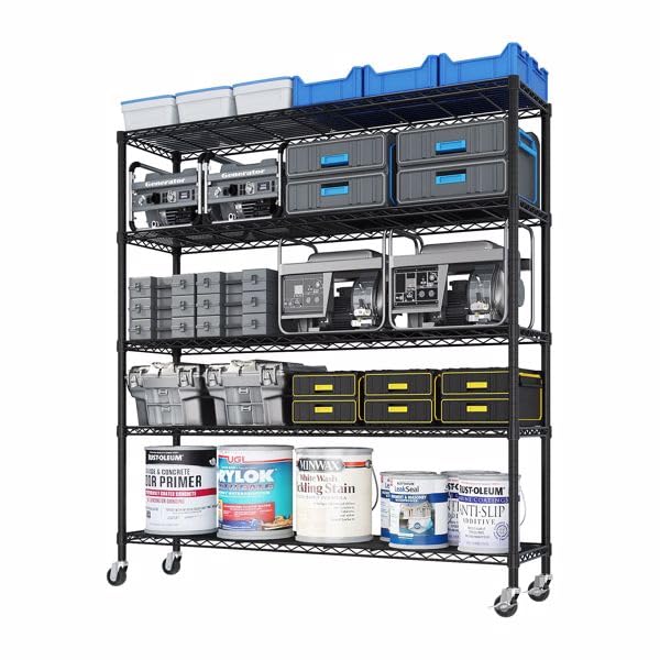 Orixforce Heavy Duty Wire Shelving Unit with Wheels – 5-Tier Adjustable Metal Storage Rack, NSF Certified Steel Shelves, 3125lbs Capacity Garage, Pantry, Commercial Shelving, 74" H x 59" W x 17.72" D Orixforce