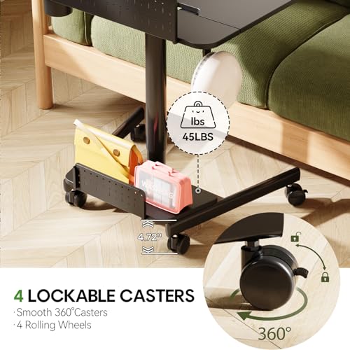 JOY worker Mobile Standing Desk with 60° Tiltable Desktop, 28" Height Adjustable Rolling Desk, DIY Pegboard & Storage Base, Portable Laptop Desk with 4 Lockable Wheels for Home Office, Black JOY worker