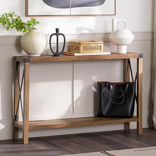 Walker Edison Sedalia Modern Farmhouse Metal X Entry Table, 46 Inch, Rustic Oak Walker Edison