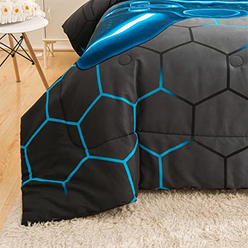 NTBED Game Console Comforter Set for Boys Girls Kids Geometric Lightweight Microfiber Bedding Sets (Blue, Full) NTBED