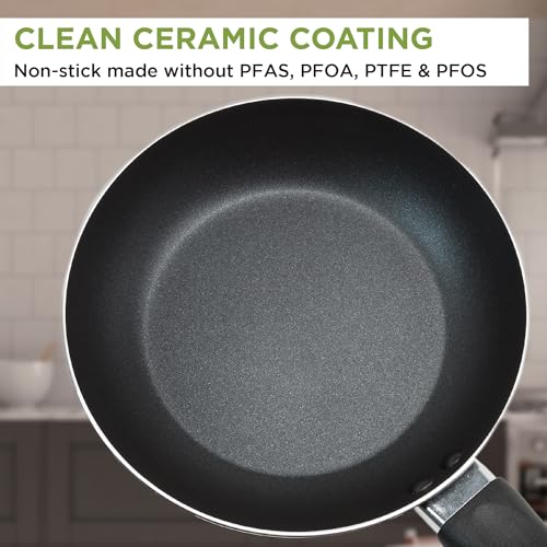 Ecolution Easy Clean Ceramic Nonstick Cookware Set, Dishwasher Safe Kitchen Pots and Pans Set, Comfort Grip Handle, Even Heating, Ultimate Food Release, 26-Piece, Black Ecolution