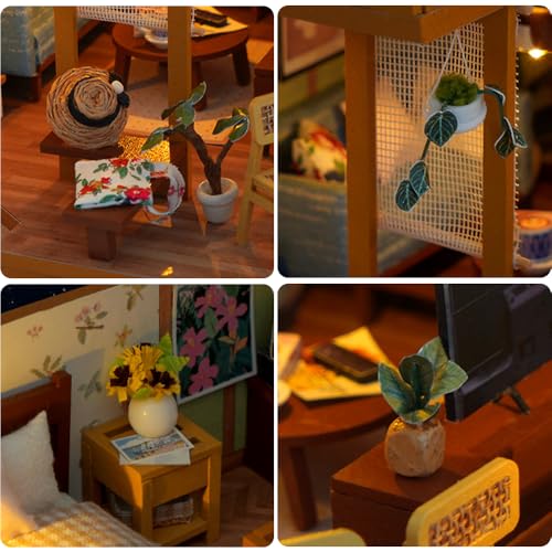 DIY Miniature Dollhouse Kit, Mini House Making Kit with Furnitures and Dust Cover, Tiny House Kit to Build for Adults, Hobby Craft Gift for Christmas Day, Japanese Style Loft