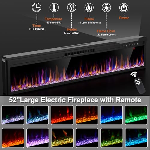 Spurgehom 58" Fireplace TV Stand for TVs Up to 65" with 52" Electric Fireplace,White Entertainment Center,Led Light TV Consoles for Living Room,Farmhouse Media Console Table Spurgehom