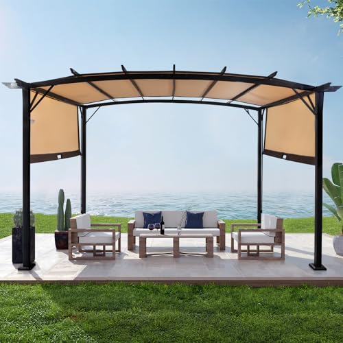 Outvita Patio Pergola, 8x12ft Arched Aluminum Gazebo with Adjustable Waterproof Sun Shade Shelter Awning for Garden Lawn Deck Outvita