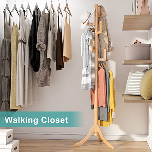 Vriccc Coat Rack Freestanding, Bamboo Cactus Coat Tree, Adjustable Height Wooden Coat Stand with 6 Hooks, kids coat rack, Used In The Bedroom Living Room, Office To Hang Clothes, Hats, Bags Vriccc