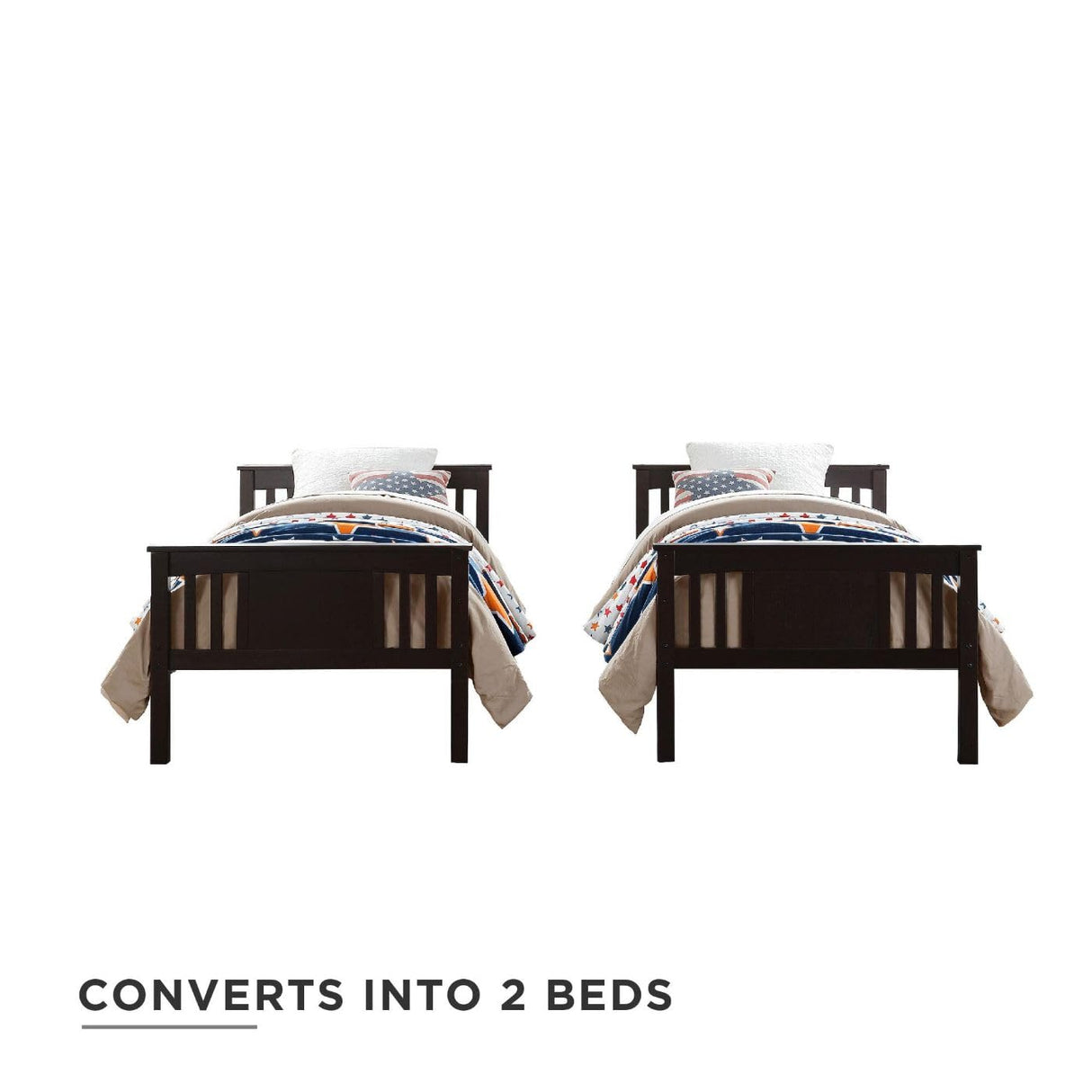 DHP Dylan Espresso Twin-Over-Twin Convertible Bunk Bed with Ladder and Guardrail DHP