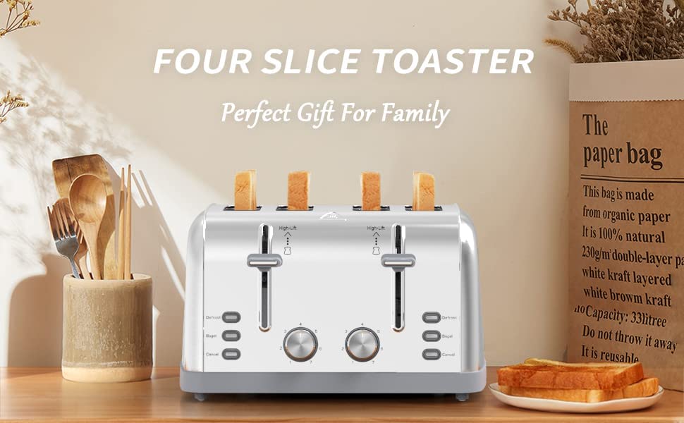Toaster 4 Slice,Retro Stainless Steel Toater with 7 Shade Settings,Best Prime Toaster for Waffles, 4 Slice Toaster with 3 Mode,Bagels and More Lainsten Toaster T-527 LAINSTEN