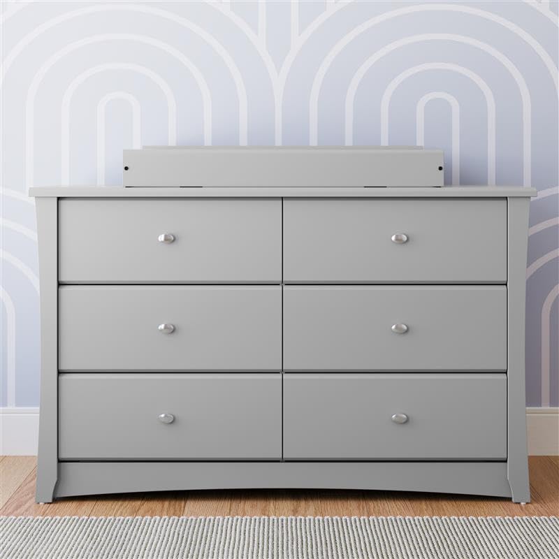 Storkcraft Crescent 6-Drawer Dresser (Pebble Gray) – GREENGUARD Gold Certified, Gray Dresser for Bedroom, Kids & Nursery Storage Chest, Safety Interlocking Drawers, Pre-Installed Tracks, Kids Chest Storkcraft
